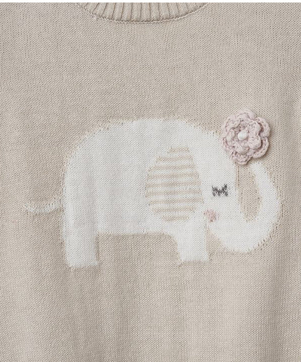 Knit Bubble Romper - Beige Flower Elephant