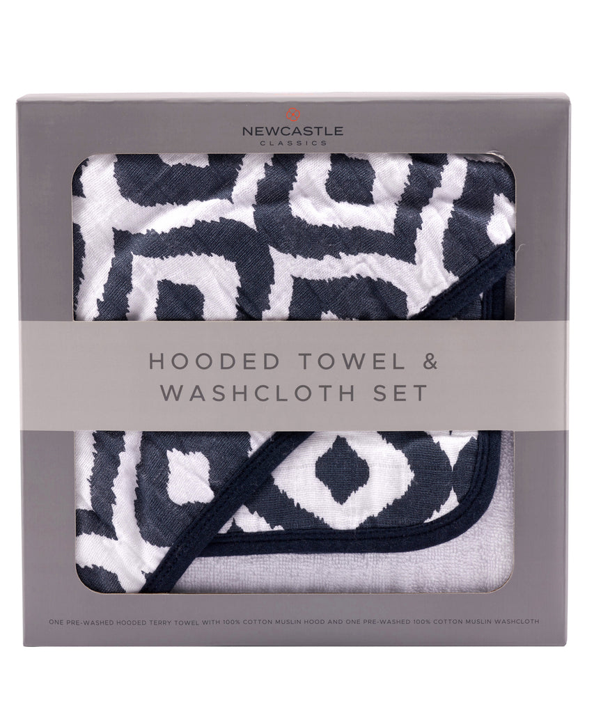 Hooded Towel & Washcloth Set - Moroccan Blue