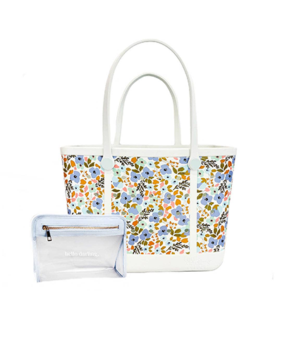 Carry It All Rubber Tote Bag - Blue Floral