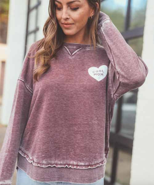 Cool Mom Heart Sweatshirt - Burgundy