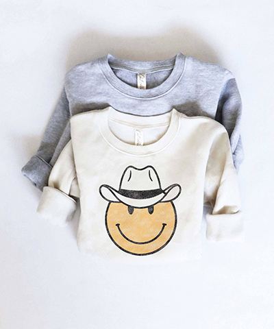 Cowboy Smiley Sweatshirt - Dust