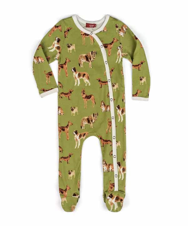 Footed Romper - Green Dog