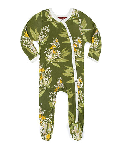 Footed Romper - Green Floral