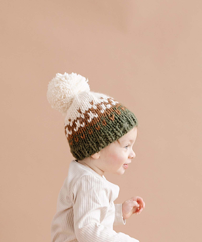Nell Knit Yarn Pom Hat - Walnut/Olive
