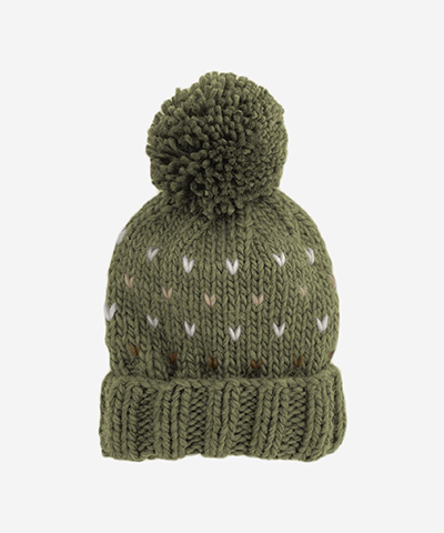 Sawyer Knit Yarn Pom Hat - Olive