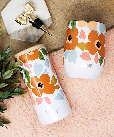 Slim Can Cooler - White Floral
