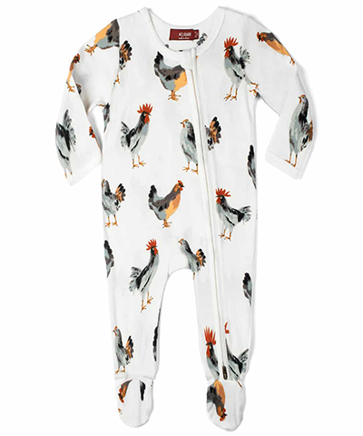 Zipper Footed Romper - Chickens